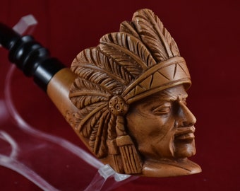 Indian Chief Skull Handmade Tobacco Smoking Hand Pipe Native American Inspired