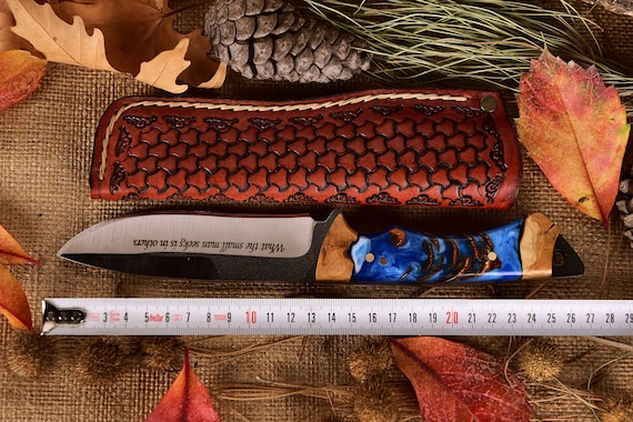 Personalized Knife Epoxy and Padauk Wood Handle, Natural Handmade Leather  Case