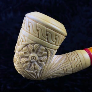 Hand Carved Floral Pipe, Bent Stem Meerschaum Pipe, Block Meerschaum, Turkish Meerschaum, Rose Embossed Pipe