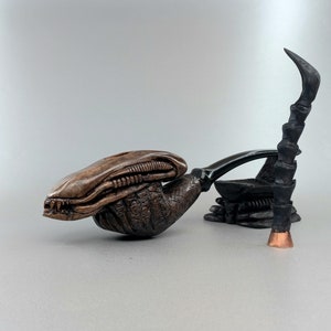 Alien Briar Pfeife mit Stampfer und mit spezieller Tasche und Ständer, Acrylstiel, handgeschnitztes Briar Holz, Prometheus Covenant Pfeife,