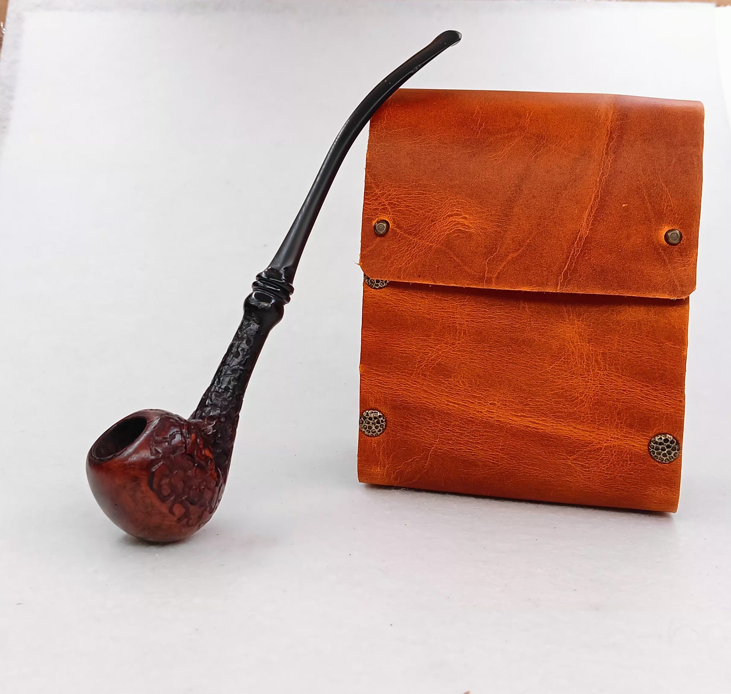 Churchwarden Briar Pipe, Pipe Bag, Pipe Accessories, Hand-Carved Briar Wood, Unsmoked Pipe, Long Stem Pipe, Handmade Pipe, Hand-Carved Pipe