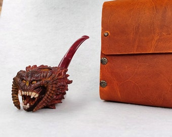 Pipa Balrog personalizada, pipa de brezo, pipa con prensador y funda, boquilla de acrílico, pipa, universo de Tolkien, pipa de la Tierra Media, pipa coleccionable
