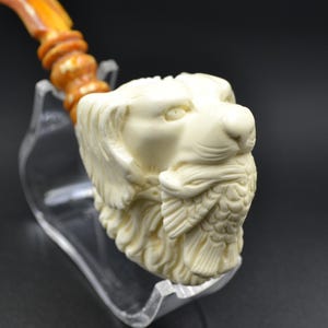 Cane da caccia con pipa per uccelli, intagliata a mano, pipa intagliata a mano, la migliore qualità di schiuma di mare, schiuma di mare non fumata