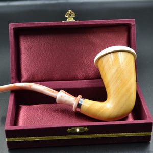 LARGE Lattice Calabash Meerschaum Pipe, Calabash Wood, Block Meerschaum Bowl, Elegant Curved Pipe, Unsmoked Pipe