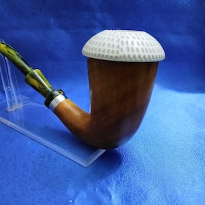 Lattice Calabash Pipe with Silver Ring, Wood Calabash Pipe, Block Meerschaum, Wood Calabash Pipe, Lattice Bowl Pipe, Block Meerschaum