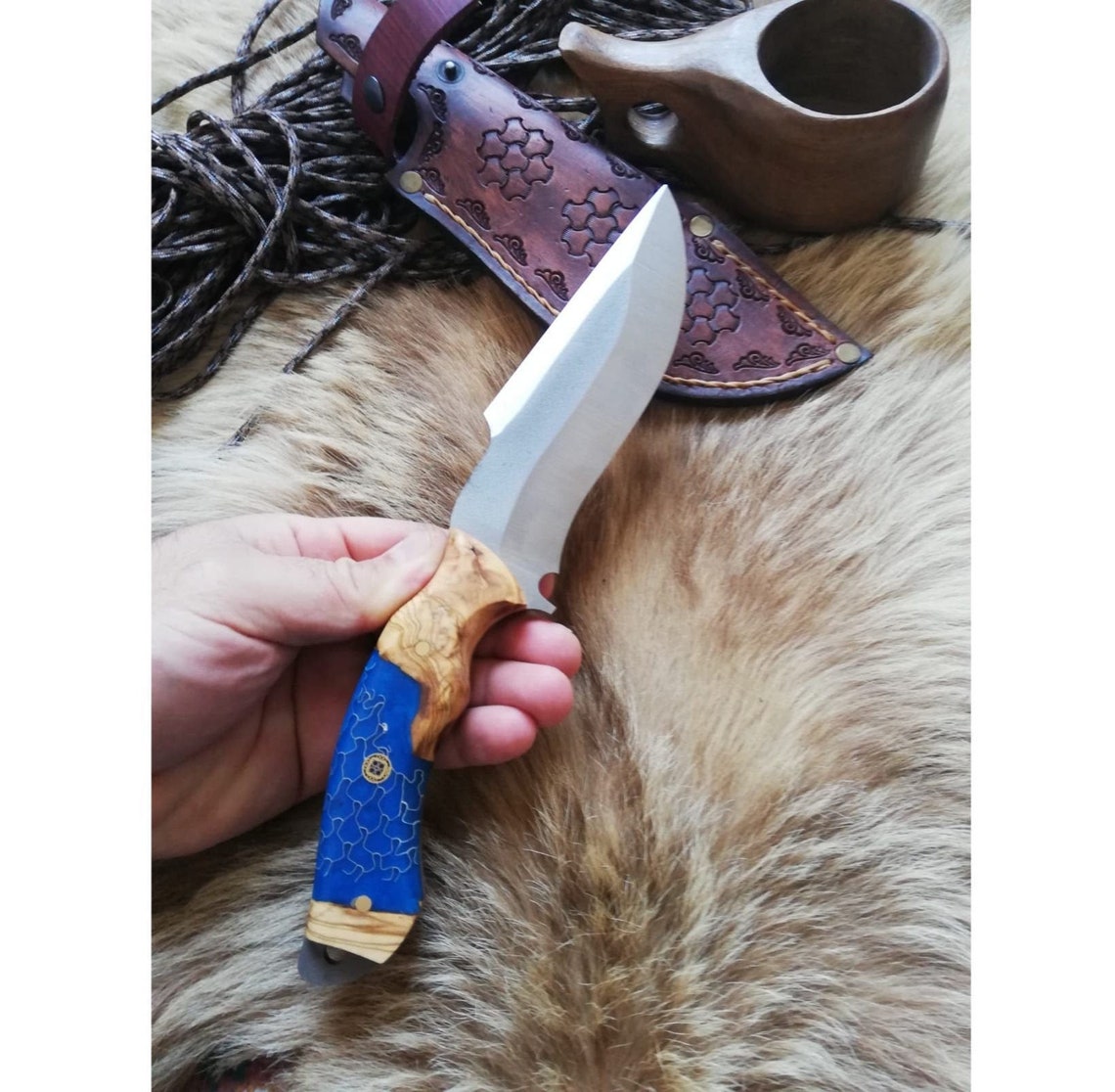 Personalized Handmade Knife Epoxy and Padauk Wood Handle Half Etsy