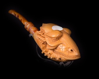 Pipa Dragon Meerschaum, Pipa Meerschaum, Pipa tallada a mano Smaug, Meerschaum de la mejor calidad, Meerschaum sin fumar