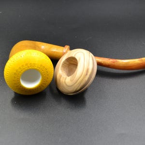 Handcrafted Dual Bowl Calabash Pipe, Versatile Yellow Carved and Wooden Bowls, Meerschaum Pipe, Lattice Bowl Pipe, Block Meerschaum