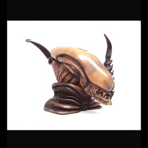 Alien Briar Pfeife mit Stampfer und mit spezieller Tasche und Ständer, Acrylstamm, handgeschnitztes Briar Holz, Prometheus Bund Pfeife