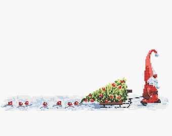 Christmas Gnome machine and hand embroidery design. Cross stitch pattern.