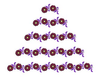 Disegno di ricamo a macchina per bordi. Motivo ricamo fiori.
