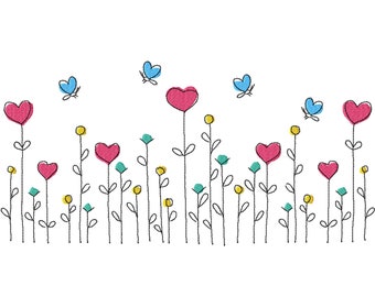 Heart machine embroidery design. Border embroidery pattern.
