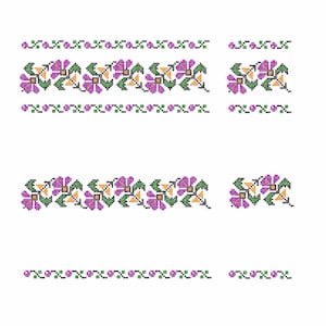 Volksmachine- en handborduurmotieven Stel kruissteekpatronen in. Bloemen ornamenten.
