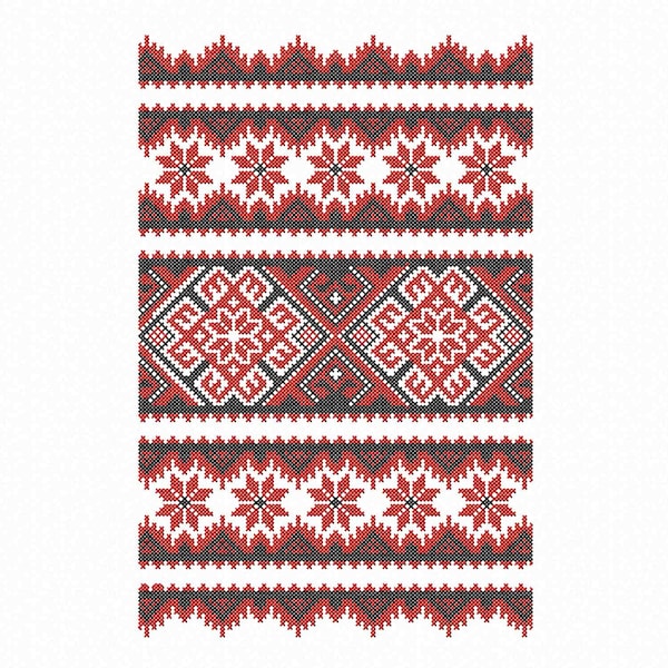 Machine Embroidery pattern cross stitch. Ukrainian ornaments wedding towel