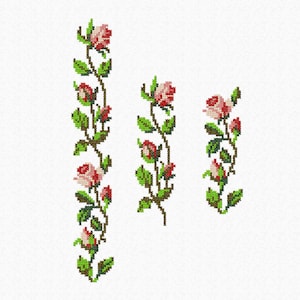 花の刺繍クロスステッチデザイン。バラのパターンセット。
