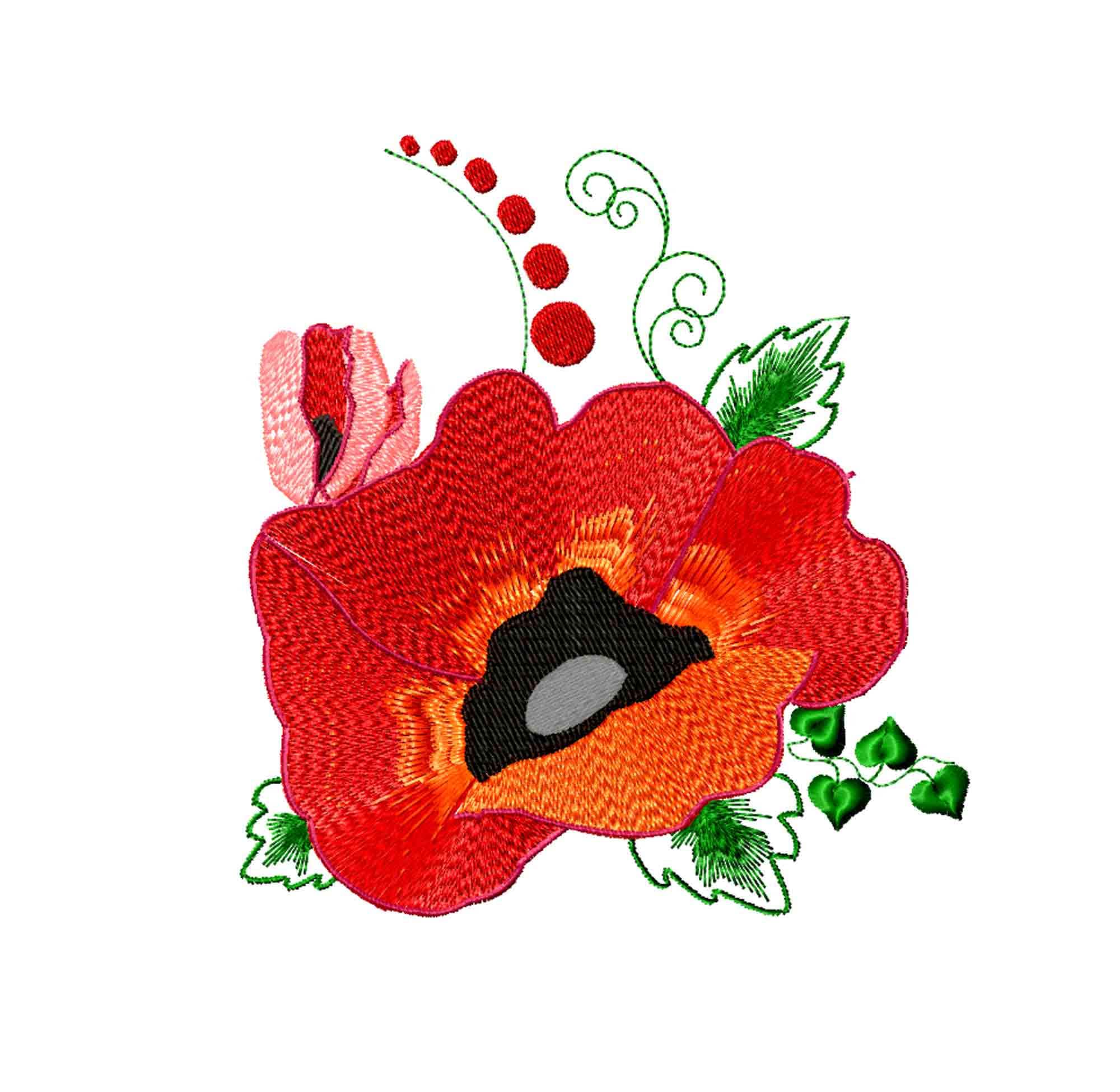 Flowers Machine Embroidery Designs Poppy Digital Pattern Etsy