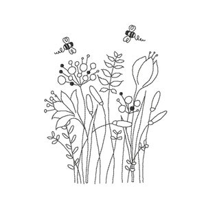 Flowers One Line Machine Embroidery Design. Set Wildflowers