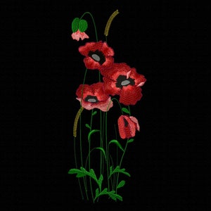 Flowers Machine Embroidery designs. Poppy digital pattern. Set designs 2 sizes