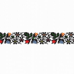 Border Machine Embroidery design Floral Cross stitch pattern. Ukraine Border ornament.