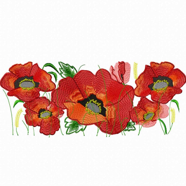 Flowers Machine Embroidery designs. Poppies pattern.