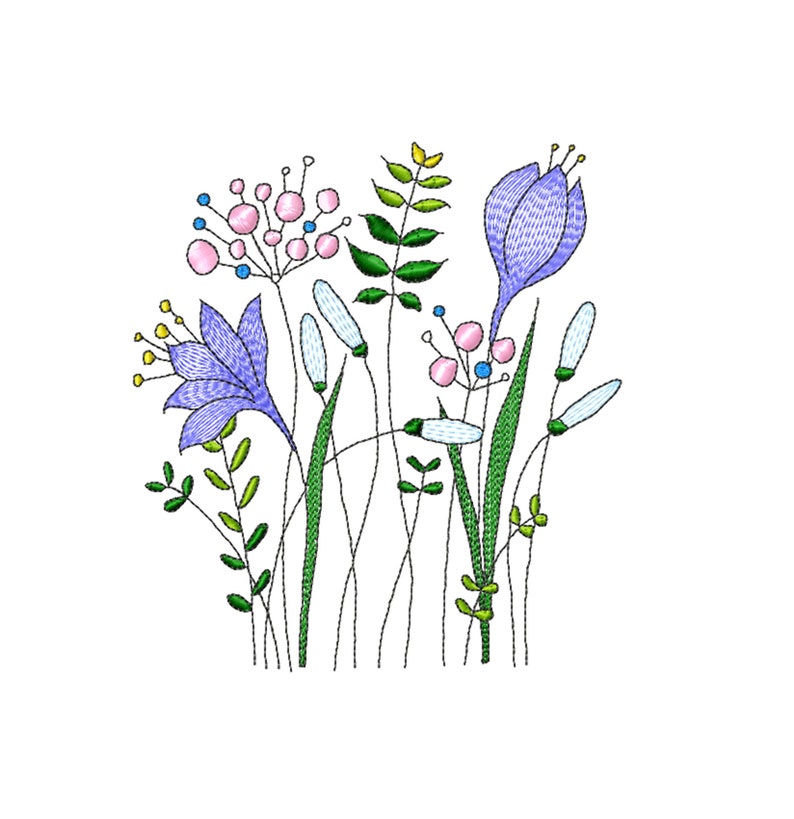 Flowers Machine Embroidery designs. Set wildflowers embroidery Etsy