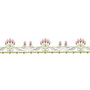 Bordüre Maschinenstickerei Design. Blumen Stickmotiv Muster.