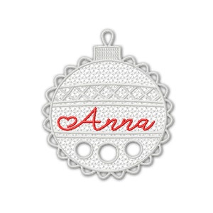 FSL Christmas ornament embroidery design. Custom name machine embroidery pattern