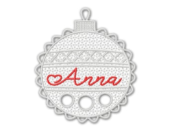 FSL Christmas ornament embroidery design. Custom name machine embroidery pattern