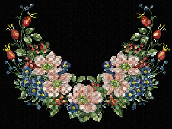 Flowers Machine Embroidery Design Neckline Floral Pattern Flowers Machine Embroidery Design Neckline Floral Pattern