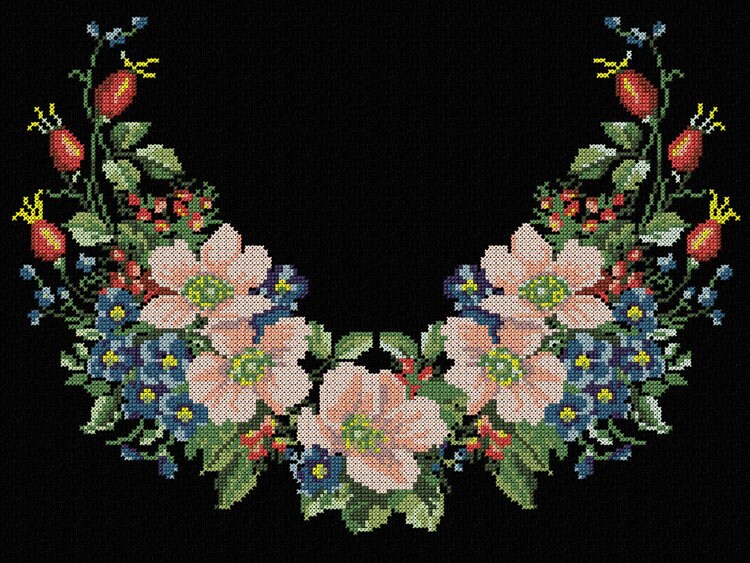 Cross Stitch Machine Embroidery Design Neckline Flowers Etsy