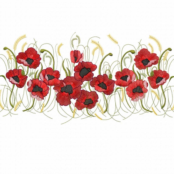 Flowers Machine Embroidery designs. Poppies pattern