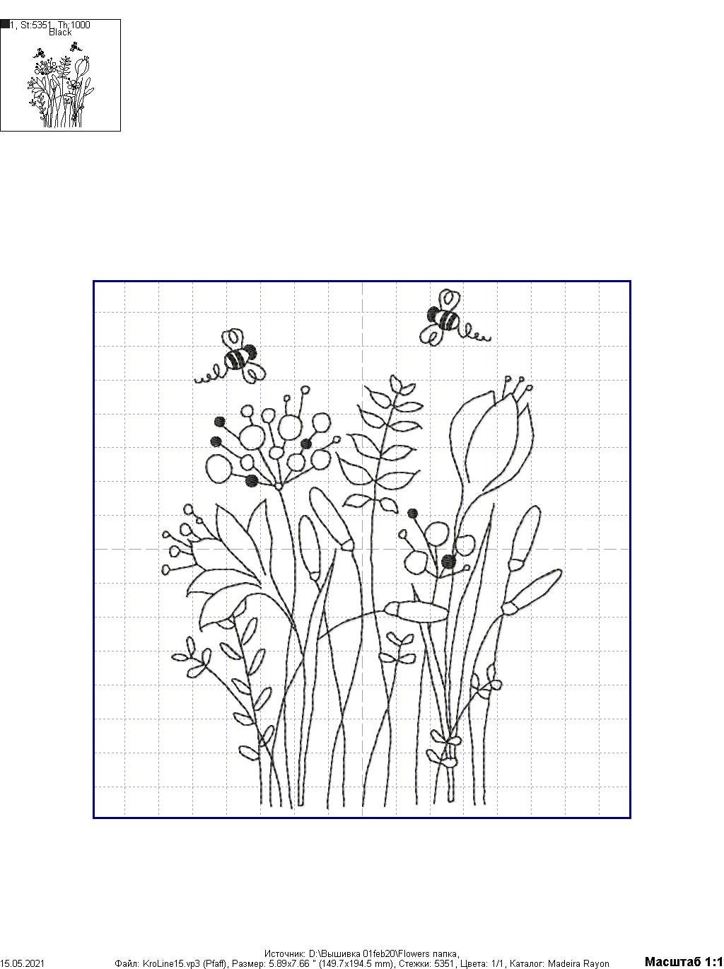 Flowers One Line Machine Embroidery Design. Set Wildflowers
