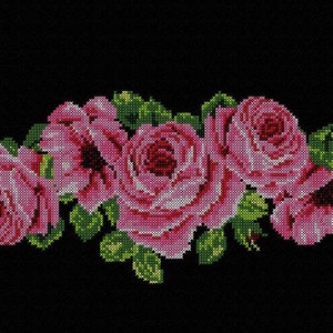 Roses embroidery designs. Flowers cross stitch pattern. Floral border pattern. Hoop 5 x 7 in machine embroidery file