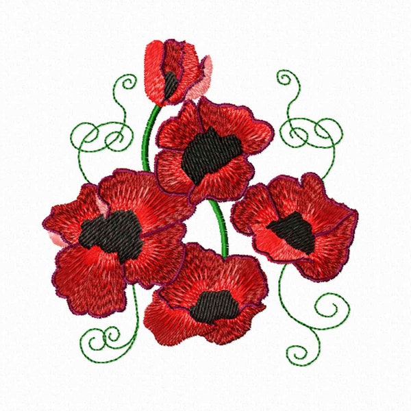 Flowers Machine Embroidery design. Poppies digital pattern.