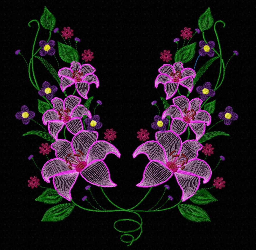 Flowers Machine Embroidery Designs. Lilies Digital Pattern for Blouse