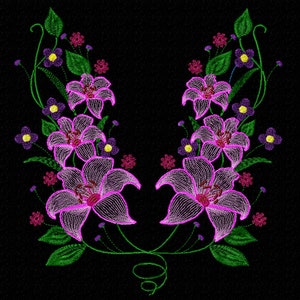 Flowers Machine Embroidery designs. Lilies digital pattern for blouse.