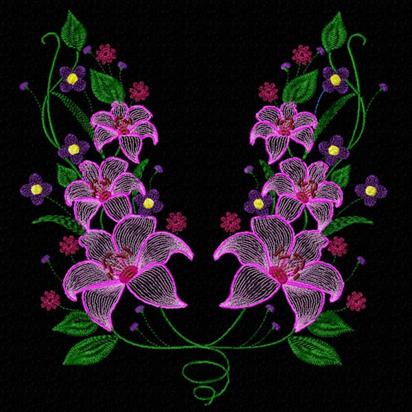 Flowers Machine Embroidery designs. Lilies digital pattern for blouse.