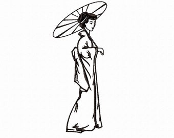 Geisha Machine Embroidery designs. One line embroidery Set 4 sizes.