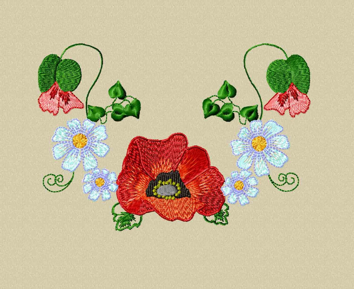 Flowers Machine Embroidery Design Floral Neckline Digital Etsy