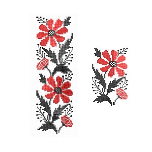 Flowers Machine Embroidery designs Cross stitch border pattern. Folk ukrainian ornament. Set 2 sizes