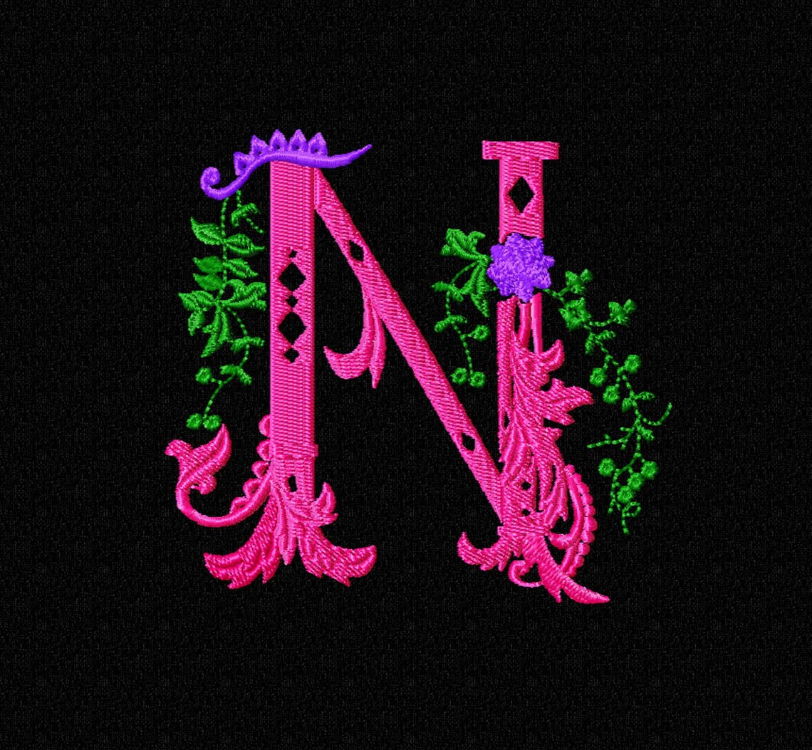 Font machine embroidery design Monogram pattern. The letter N Etsy