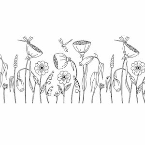 Motif de broderie machine bordure fleurs. Motif floral.
