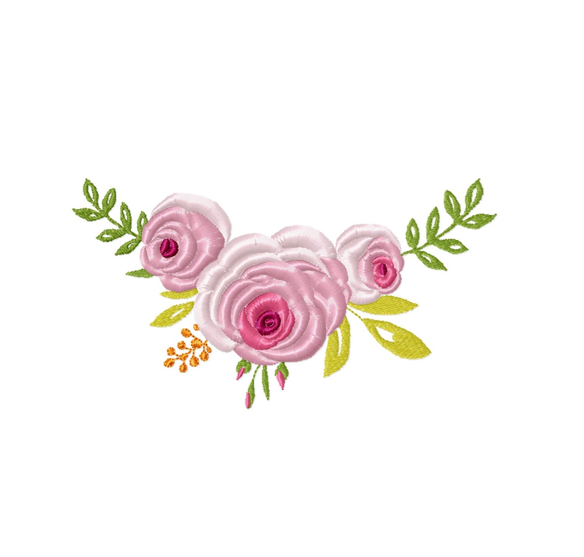 Rose Machine Embroidery Design. Pink Flowers Digitized | Etsy