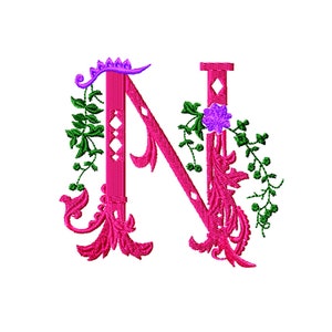 Monogramm Stickdatei. Der Buchstabe N digitalisiertes Muster