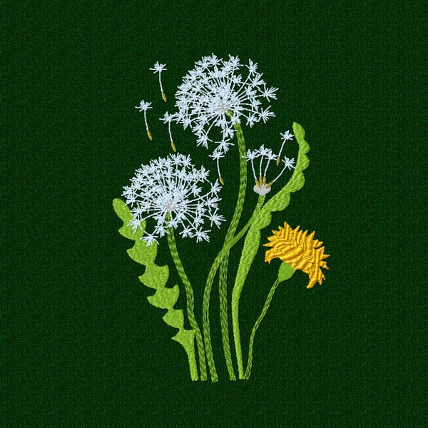 Flowers machine embroidery design Dandelion digital pattern. Floral set designs 2 sizes