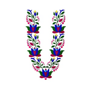 Floral Machine Embroidery design. Folk digital pattern. Floral ornament