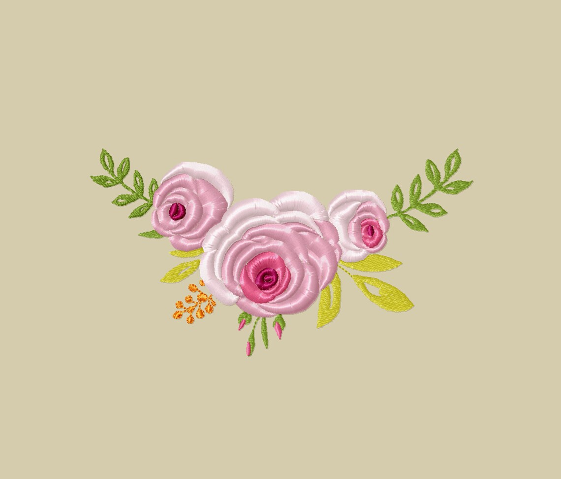 Rose Machine Embroidery Design. Pink Flowers Digitized Etsy