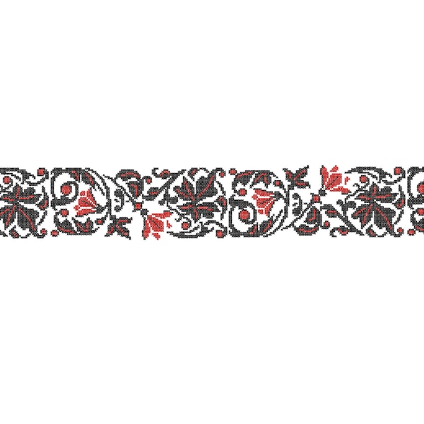 Flowers Machine Embroidery designs. Set border cross stitch pattern. 3 sizes