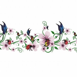 Machine Embroidery border designs. Flowers pattern for hoop 5 x 7"