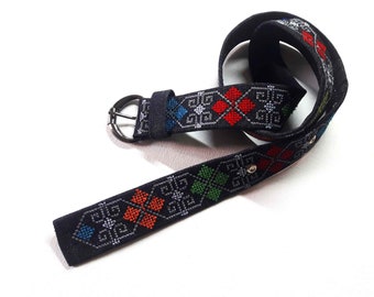 Women's belt vegan. Embroidered Folk cross stitch boho chic jeans waist belt